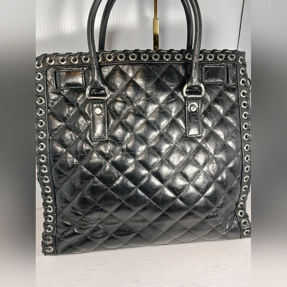 Michael Kors Black Quilted Hamilton Hippie Leather Grommet Bag